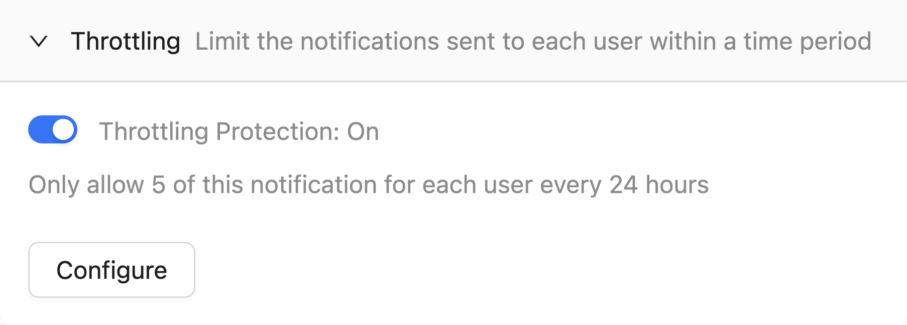 NotificationAPI dashboard showing throttling detection and rate limiting controls